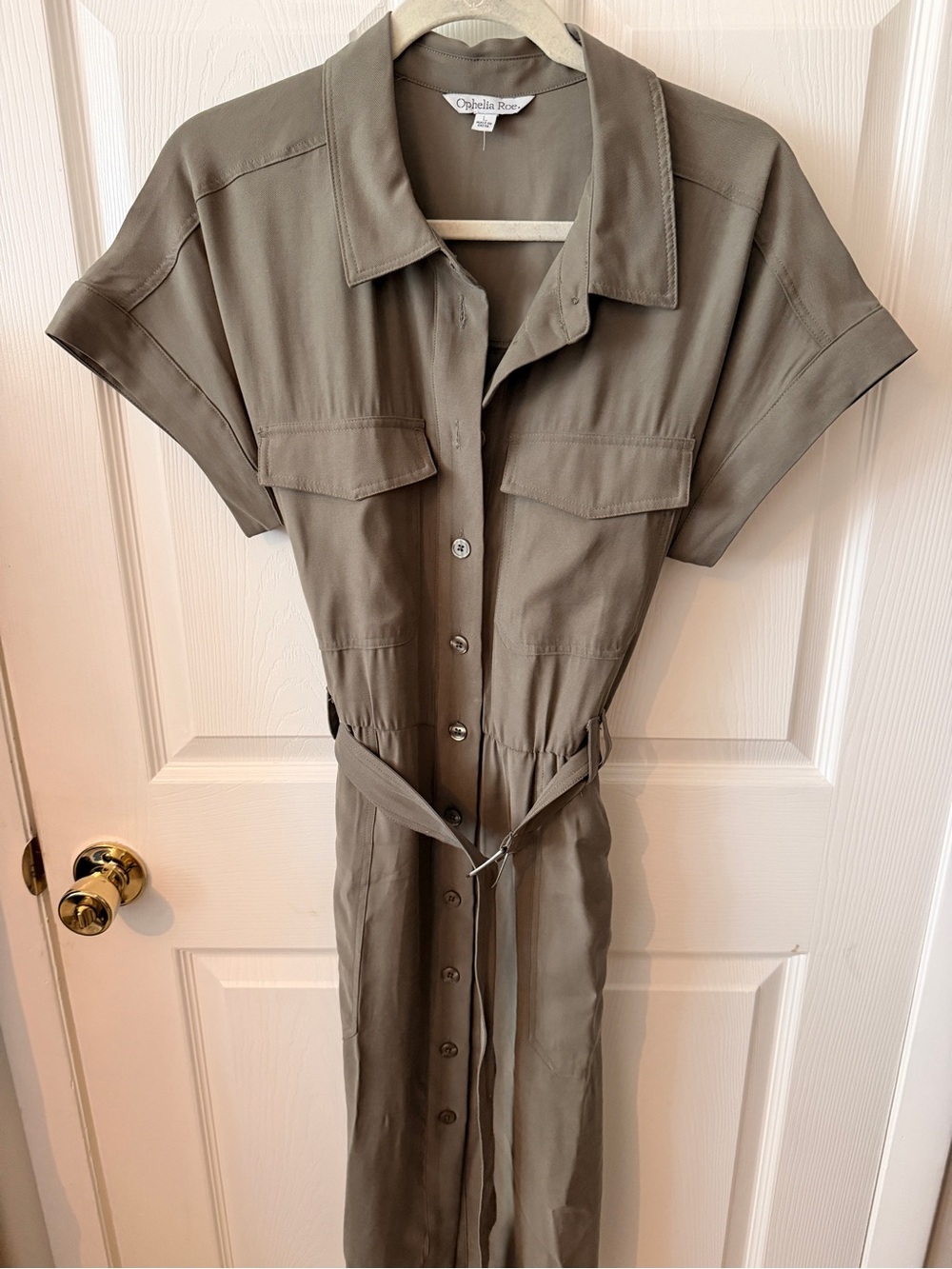 Ophelia Rose Button-Front Utility Shirt Dress in Olive
